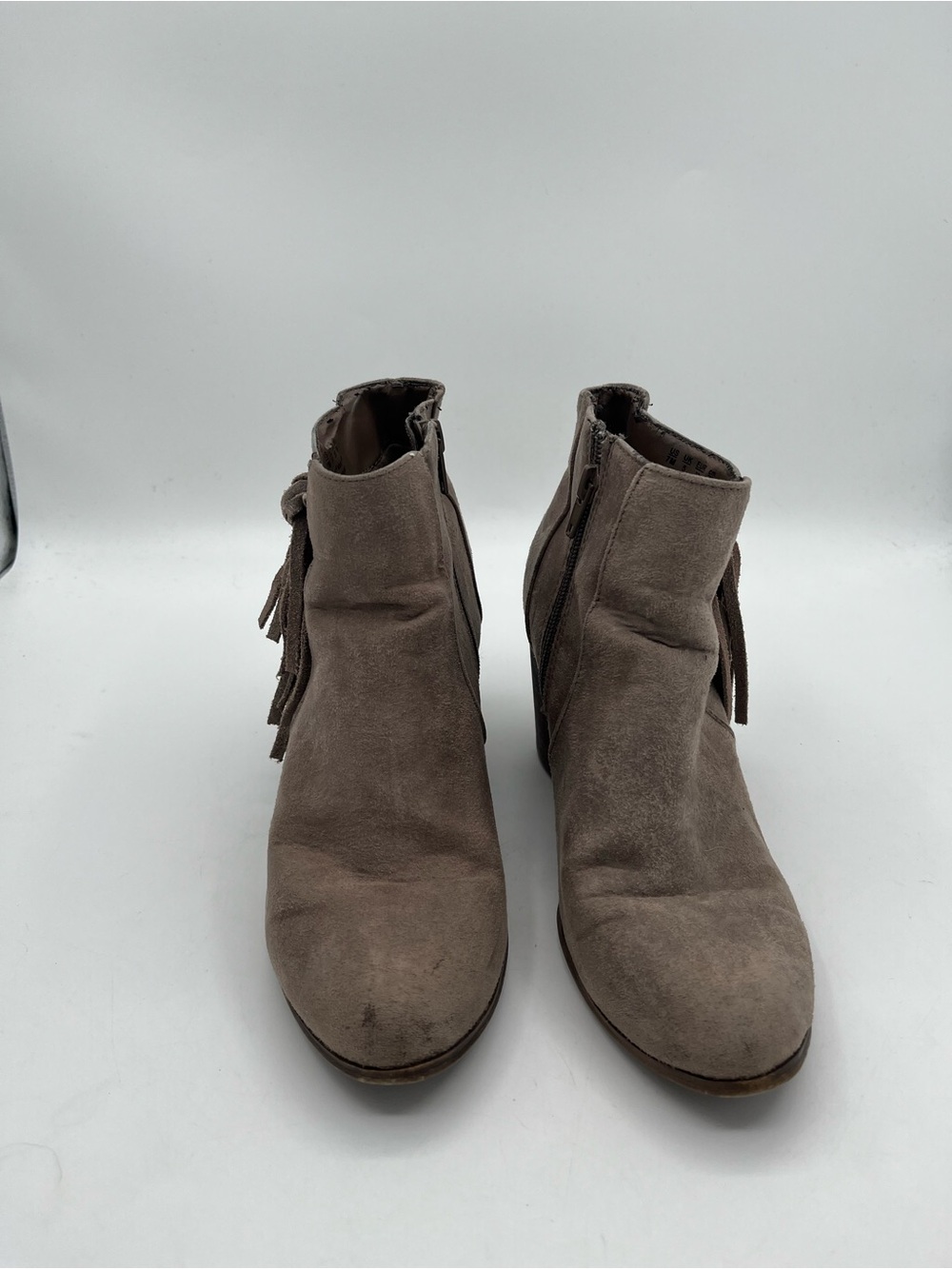 Fergalicious Taupe Fringe Suede Ankle Booties